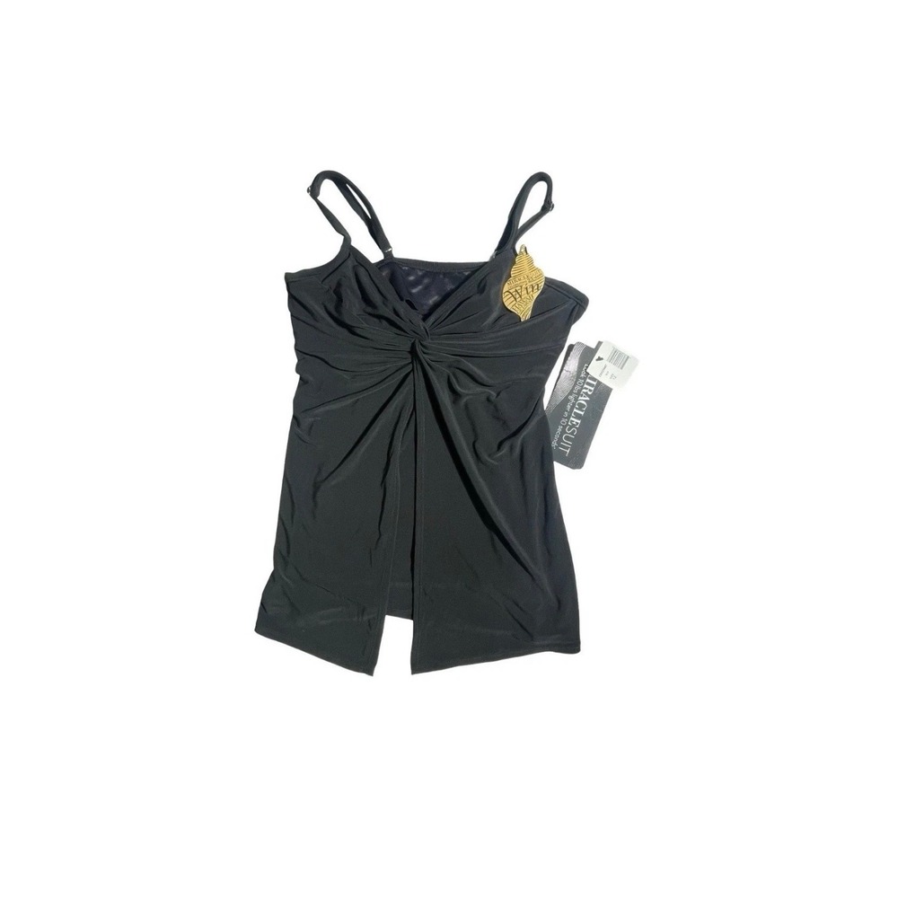 Miraclesuit Black Twist Front Tankini Top Slimming Swimsuit NWT
